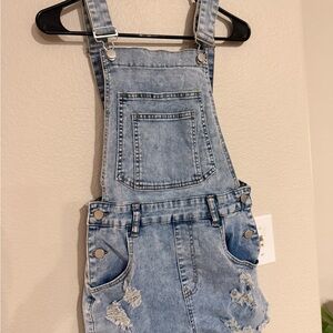 Denim Distressed Overalls